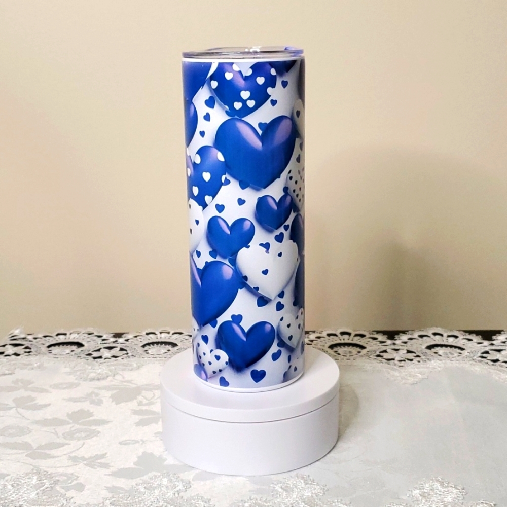 Custom 20oz Stainless Steel Tumbler - Blue Hearts